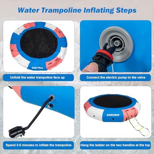GIRISHIP Inflatable Water Trampoline 15FT with Electric Pump Blue-Pink-White