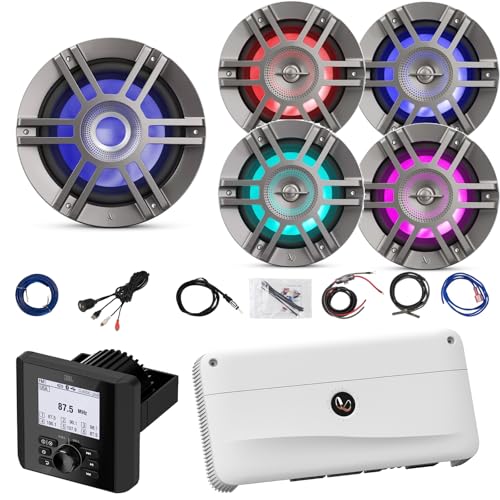 Enrock Marine Bluetooth Digital Media Receiver with 4x 6.5" 300W Speakers, 10" 900W Subwoofer, 5-Channel Amp & Accessories