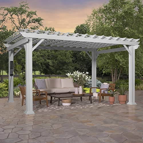 Backyard Discovery Hawthorne 14' x 10' Galvanized Steel Pergola Kit with Shade Sail Canopy White