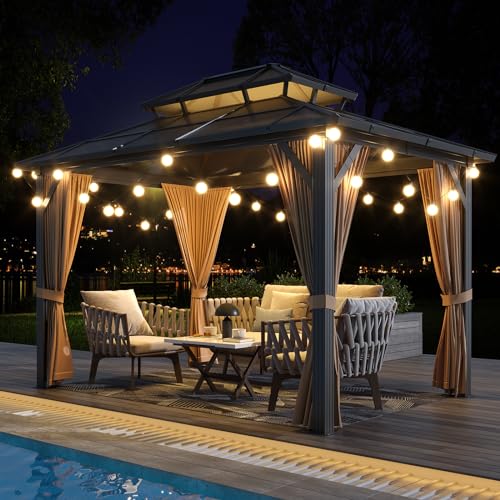 GAOMON 10'x12' Hardtop Gazebo Brown