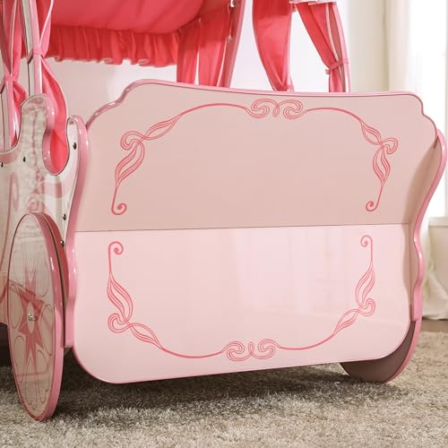 Furniture of America McHenry Twin-Size Princess Carriage Bed with Curtain and Slat Kit Pink
