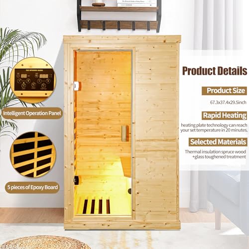 HOSAUNA 1 Person Spruce Wood Low EMF FAR Infrared Home Sauna with Control Panel