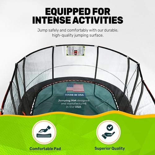 JumpKing 10'x17' Oval Trampoline with Basketball Hoop & Toss Game Black/Orange