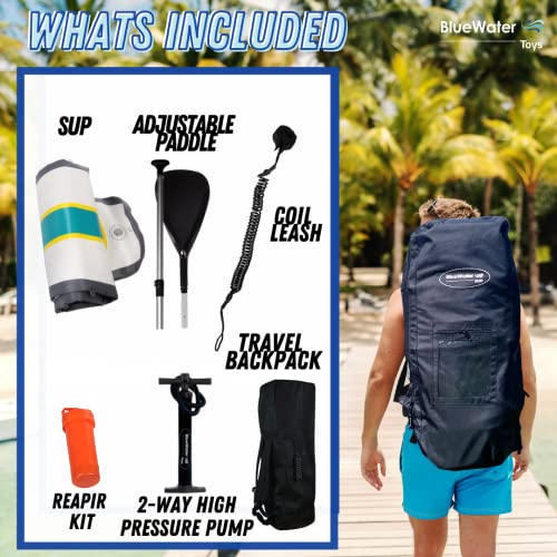 Blue Water Toys Portable Inflatable Stand Up Paddle Board Kit Turquoise/Yellow