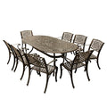 Oakland Living Contemporary Modern Mesh Lattice Oval Eight Arm Chairs Outdoor Aluminum Patio Dining Set Bronze