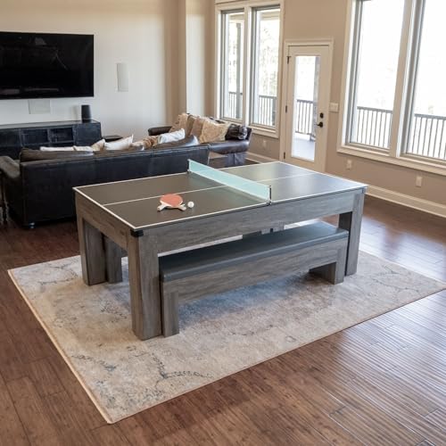 Chamberlain Game Tables Rocky Mountain Nights 7ft Pool Table with Benches and Dining Top Gray