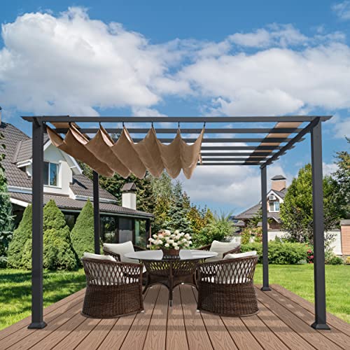 Paragon Outdoor 11’ x 11’ Florence Aluminum Pergola with Retractable Canopy Cocoa