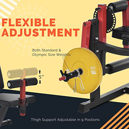 None Leg Extension and Bending Machine - Leg Exercise Machine with Adjustable Sat Backrest and Rotating Leg Extension, Suitable for Home Gym Leg Tendon Exercise Red