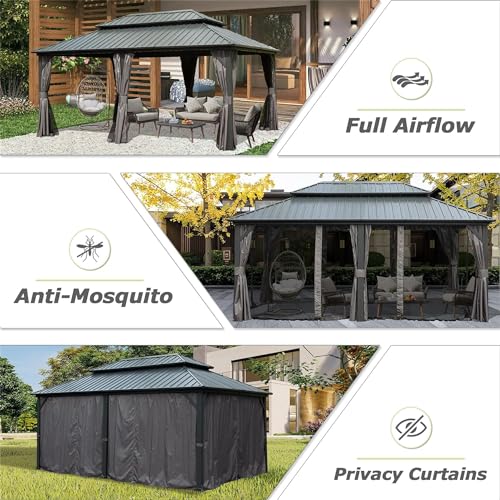 LOPOO Hardtop Gazebo Durable Aluminum Metal Structure with Double Roof Canopy Gray