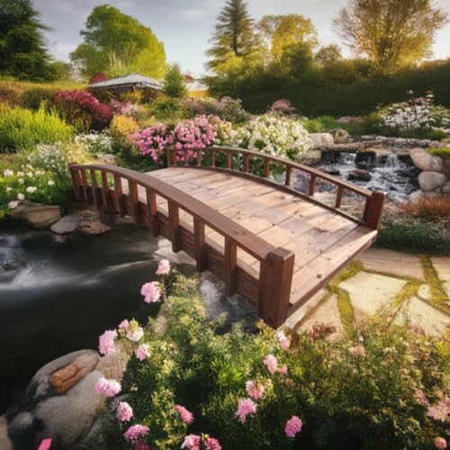 SamsGazebos Japanese Style Arched Wood Garden Bridge 6-Feet Brown