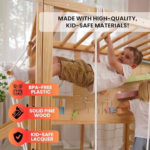 Avenlur Indoor Playground Montessori Gym – Alpine Wooden Jungle Gym for Kids Ages 2-8