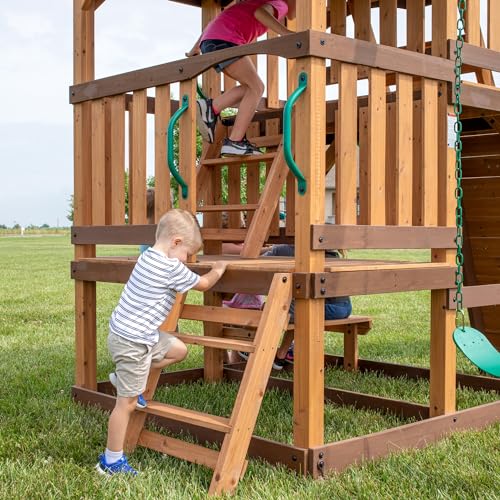 Backyard Discovery Highlander All Cedar Wooden Swing Set Light Brown
