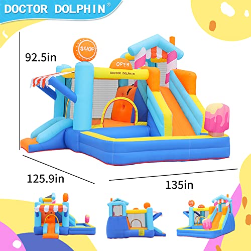 Doctor Dolphin Pink Inflatable Bounce House with Double Slide for Kids 2-12