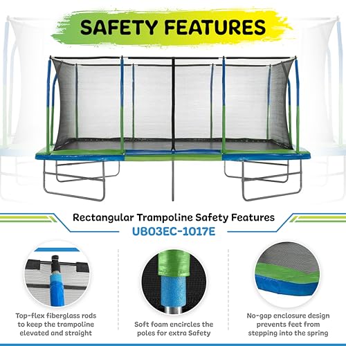 Upper Bounce Rectangle Trampoline with Enclosure Net Blue