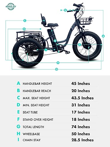 EMOJO Caddy Pro Fat Tire Electric Tricycle Hydraulic Disk Brakes Ebike Trike 7 Speed Pedal Assist 3 Wheel Electric Bike 48V 15.6Ah Battery LCD Display Apple Red