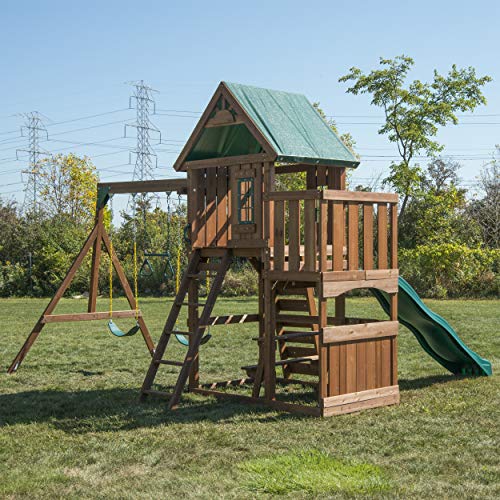 Swing-N-Slide Elkhorn Swing Set with Slide, Climbing Wall & Swings Wood