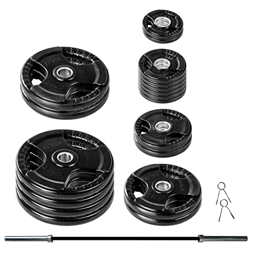 Lifeline Rubber Coated Pro Olympic Grip Weight Plate Set and Bar Black