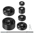 Lifeline Rubber Coated Pro Olympic Grip Weight Plate Set and Bar Black