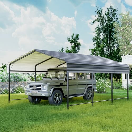 COSIEST 10'x20' Heavy Duty Metal Carport with Galvanized Steel Roof Gray