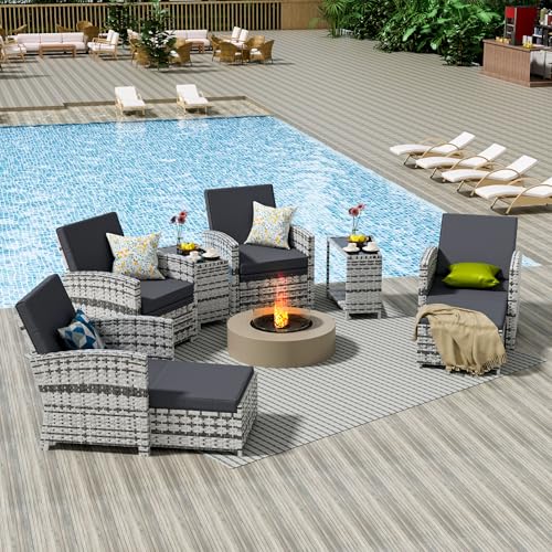BALDPER 10-Piece Outdoor Patio Furniture Set with Ottomans, Wicker Conversation Set, Grey