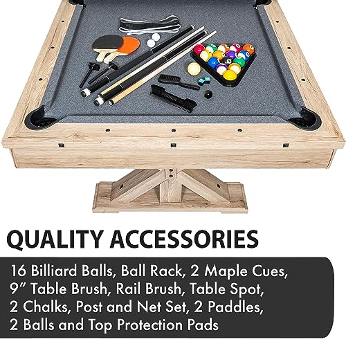 Freetime Fun 7 FT 3 in 1 Multi Game Pool Table with Dining Top Ping Pong Combo Rustic Oak