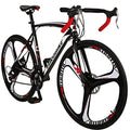 EUROBIKE Road Bike 700C Wheels 21 Speed Dual Disc Brake Bicycle 54cm Frame Black Red