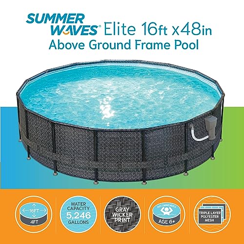 Summer Waves 16ft x 48in Above Ground Pool Set with Pump & Accessories Dark Herringbone
