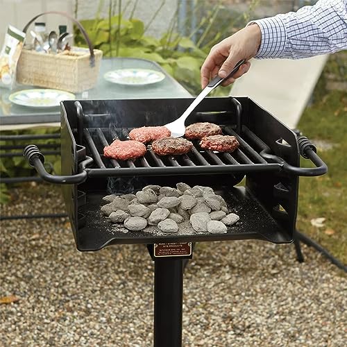 Pilot Rock Heavy Duty Steel Outdoor BBQ Charcoal Grill with 360 Degree Swivel Post Black