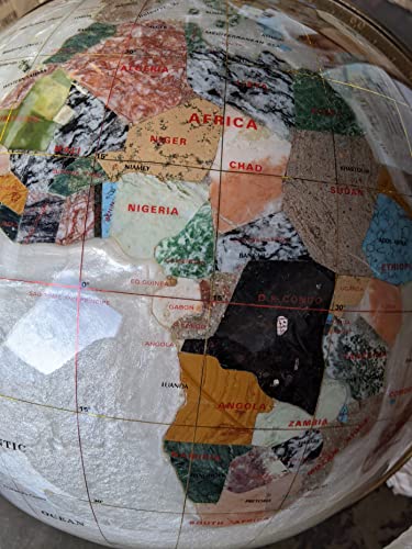 Unique Art Since 1996 Pearl Swirl Gemstone World Globe with Gold Stand Pearl White
