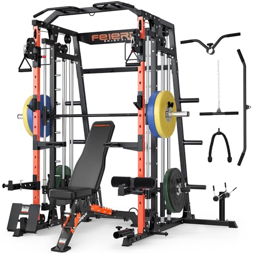 FEIERDUN Power Cage Smith Machine FOR01 + Weight Bench +BP 230lb