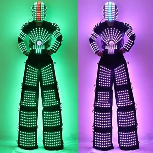 Gracecolorlife LED Robot Suit Costume with High Heel Stilts & Helmet XL Black