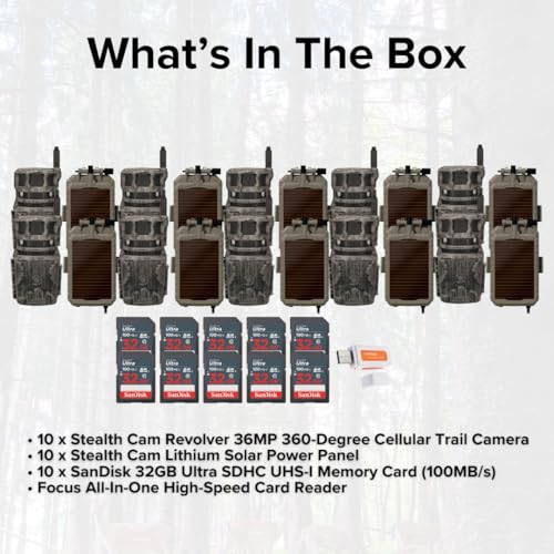 Stealth Cam Revolver 36MP 360-Degree Cellular Trail Camera Bundle with Solar Panel, Memory Cards & Card Reader