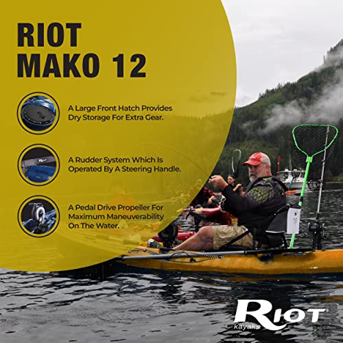 Riot Kayaks Mako 12 Fishing Kayak with Impulse Pedal Drive Orange/Yellow