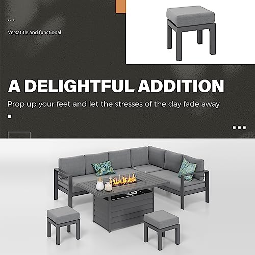 Solaste 6 Piece Aluminum Patio Furniture Set with Fire Pit Table and Ottoman Grey