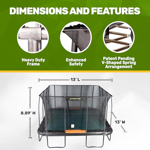 JumpKing Pro-Series 13'x13' Square Trampoline with Enclosure Net Black