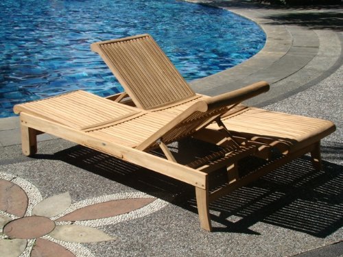 TeakStation Giva Grade A Teak Multi Position Sun Lounger with Slide Out Tray Multi Color