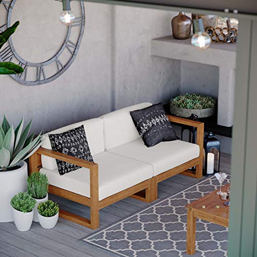 Modway Upland Patio Teak Wood 2-Piece Sectional Sofa Loveseat Natural White