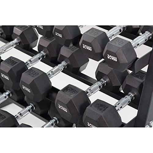 Healthy You Rubber Hex Dumbbell Complete Package Set 5-50 lbs With Rack