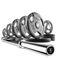 XMark Combo Offer 255 lb Set of Premium Quality Rubber Coated TRI-GRIP Olympic Weight Plates XM-3377 with 7 ft Deadlift VOODOO Commercial Olympic Bar