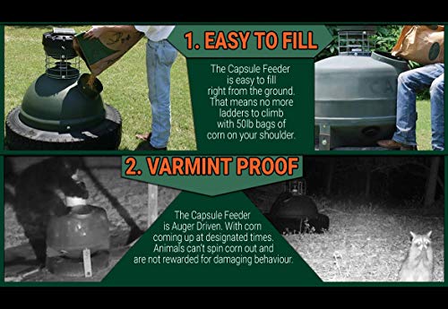 Capsule Game Feeders 1000LB Capacity 360-Degree Broadcast Game Feeder Green