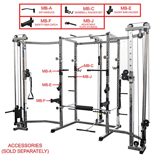 Valor Fitness Power Rack with LAT Pull & Cable Crossover Attachments - Full Body Workout - Plate Loaded Exercise Equipment