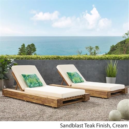Afuera Living Outdoor Acacia Wood Chaise Lounge Set of 2 Cream