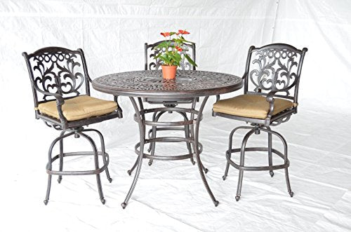 Patio Land Mandalay 5pc Outdoor Patio Bar Set 48" Dark Bronze Cast Aluminum Walnut