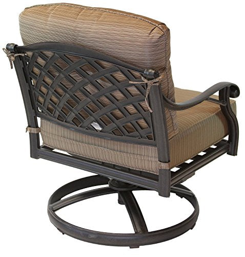 theWorldofpatio Nassau Cast Aluminum Swivel Rocker Club Chairs with Walnut Cushions Antique Bronze
