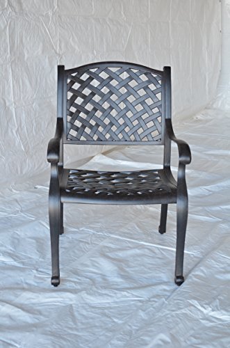 Patio Land Nassau 7pc Outdoor Dining Set with Round 60" Fire Gas Table Dark Bronze & Sunbrella Sesame Cushions