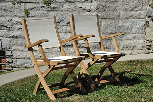 Regal Teak Teak Providence Chair Pair with Cream Sling Fabric Golden Honey Brown