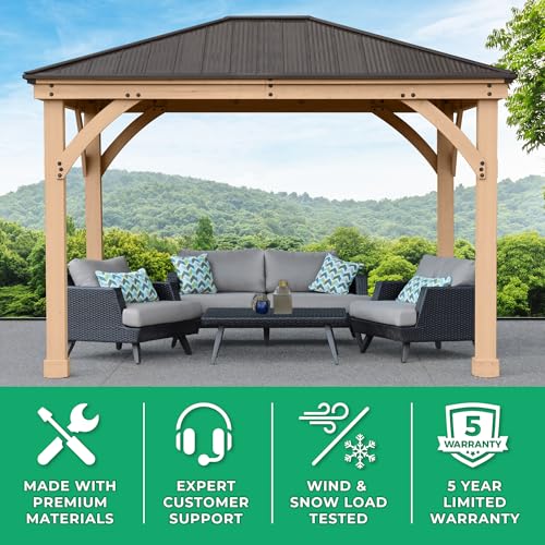 Yardistry 10' x 12' Meridian Cedar Wood Gazebo Pavilion Brown