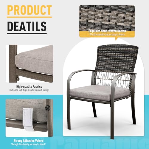 Pamapic 7 Piece Wicker Patio Dining Set for 6 with Removable Cushions Grey