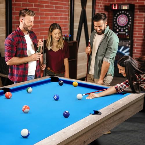 KEIKI 84" Billiard Table Rustic Blond Finish Royal Blue Cloth