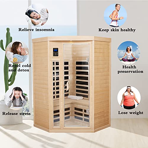 Xmatch Far Infrared Wooden Sauna Room 2-Person Corner 1600W Natural